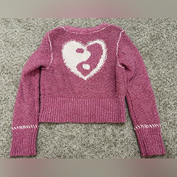 Anthropologie Pilcro Yin Yang Icon Heart Cardigan Pink Size XS Spring Preppy - Picture 4 of 15